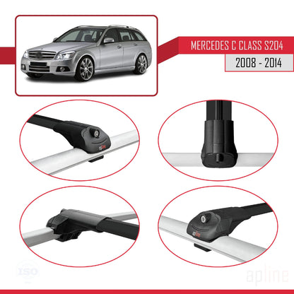 Compatibile con Mercedes Classe C 3 (S204) 2008-2014 ACE-1 Barre Tetto Portapacchi Auto Barre Portatutto Nero Alluminio 3 Barre