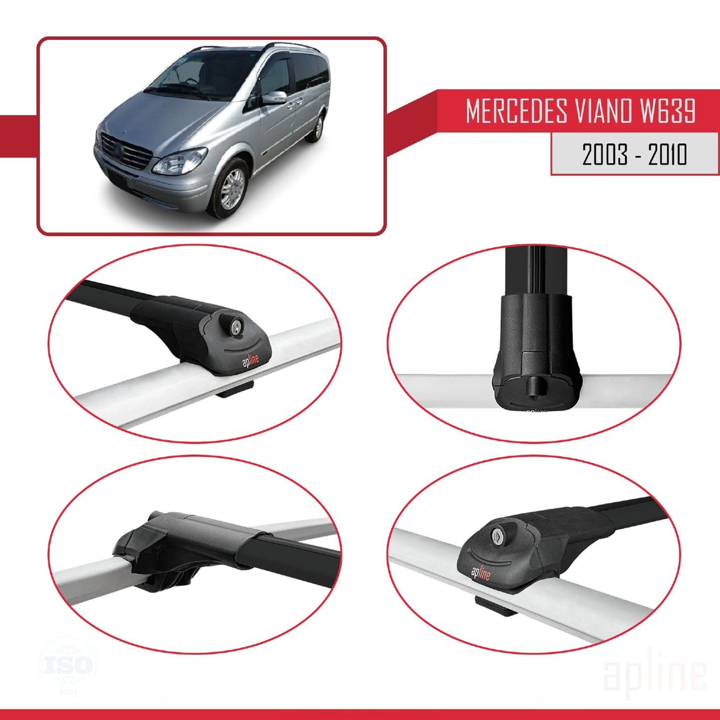 Compatible avec Mercedes Viano 2 (W639) Pre-Facelift 2003-2010 ACE-1 Barres de Toit Railing Porte-Bagages de Voiture Noir Aluminium 2 Barres