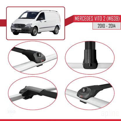 Compatible avec Mercedes Vito 2 (W639) Post-Facelift 2010-2014 ACE-1 Barres de Toit Railing Porte-Bagages de Voiture Noir Aluminium 3 Barres