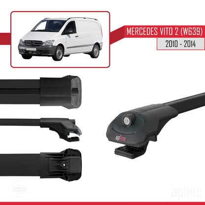 Compatible avec Mercedes Vito 2 (W639) Post-Facelift 2010-2014 ACE-1 Barres de Toit Railing Porte-Bagages de Voiture Noir Aluminium 4 Barres