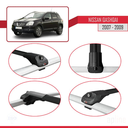 Compatible avec Nissan Qashqai (J10) Pre-Facelift 2007-2009 ACE-1 Barres de Toit Railing Porte-Bagages de Voiture Noir Aluminium 2 Barres