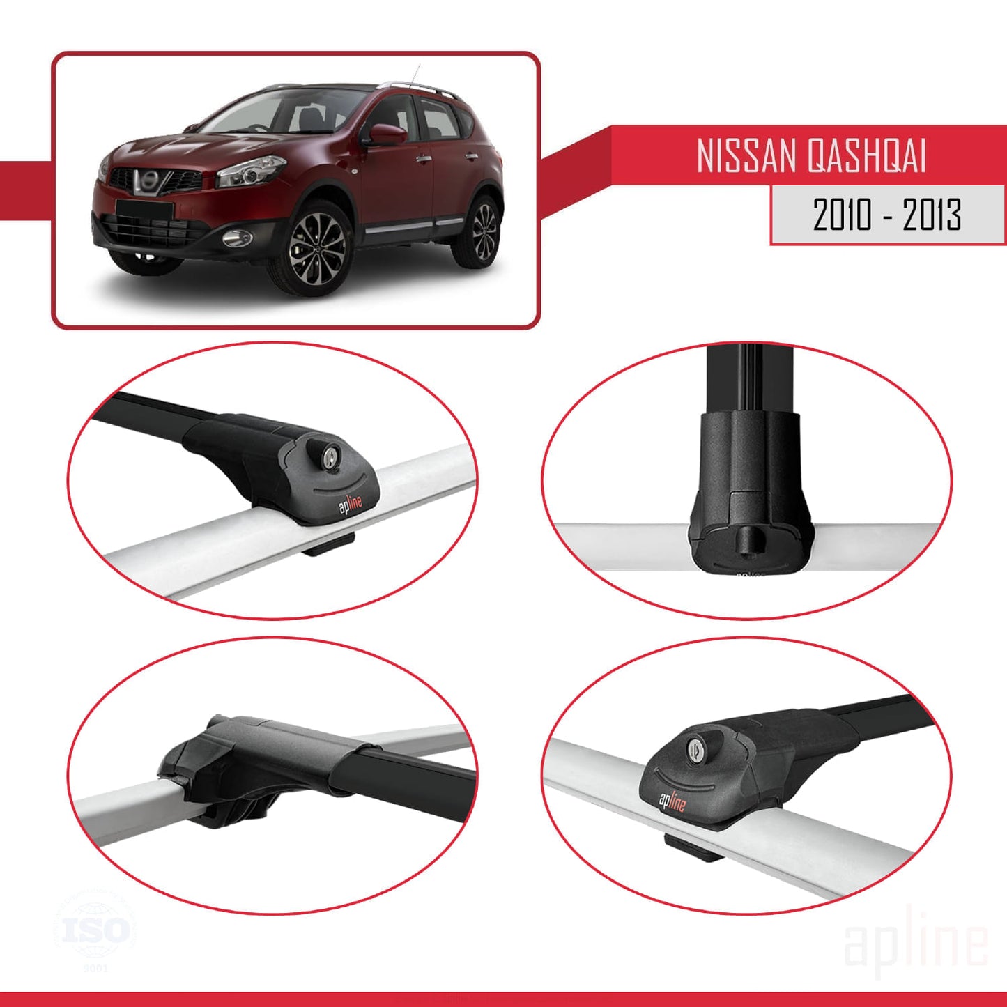 Compatible avec Nissan Qashqai (J10) Post-Facelift 2010-2013 ACE-1 Barres de Toit Railing Porte-Bagages de Voiture Noir Aluminium 2 Barres