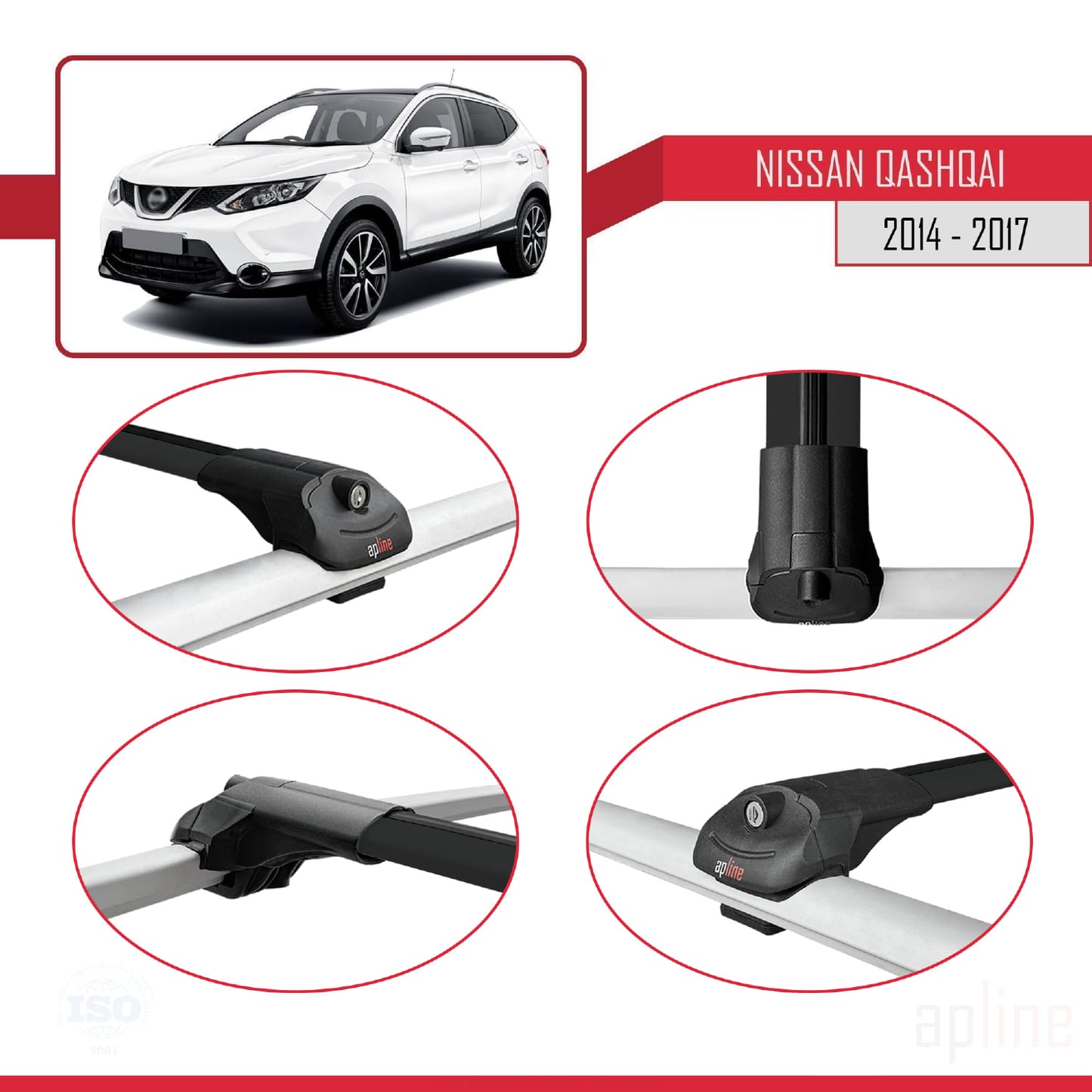 Compatible avec Nissan Qashqai 2 (J11) Pre-Facelift 2014-2017 ACE-1 Barres de Toit Railing Porte-Bagages de Voiture Noir Aluminium 3 Barres