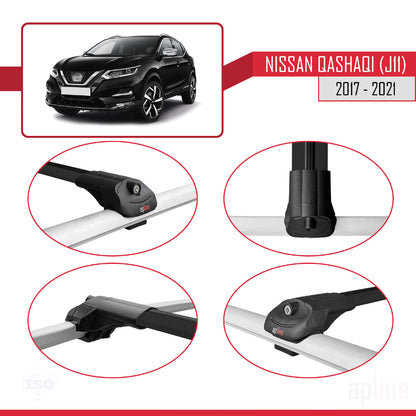 Compatible avec Nissan Qashqai 2 (J11) Post-Facelift 2017-2021 ACE-1 Barres de Toit Railing Porte-Bagages de Voiture Noir Aluminium 2 Barres