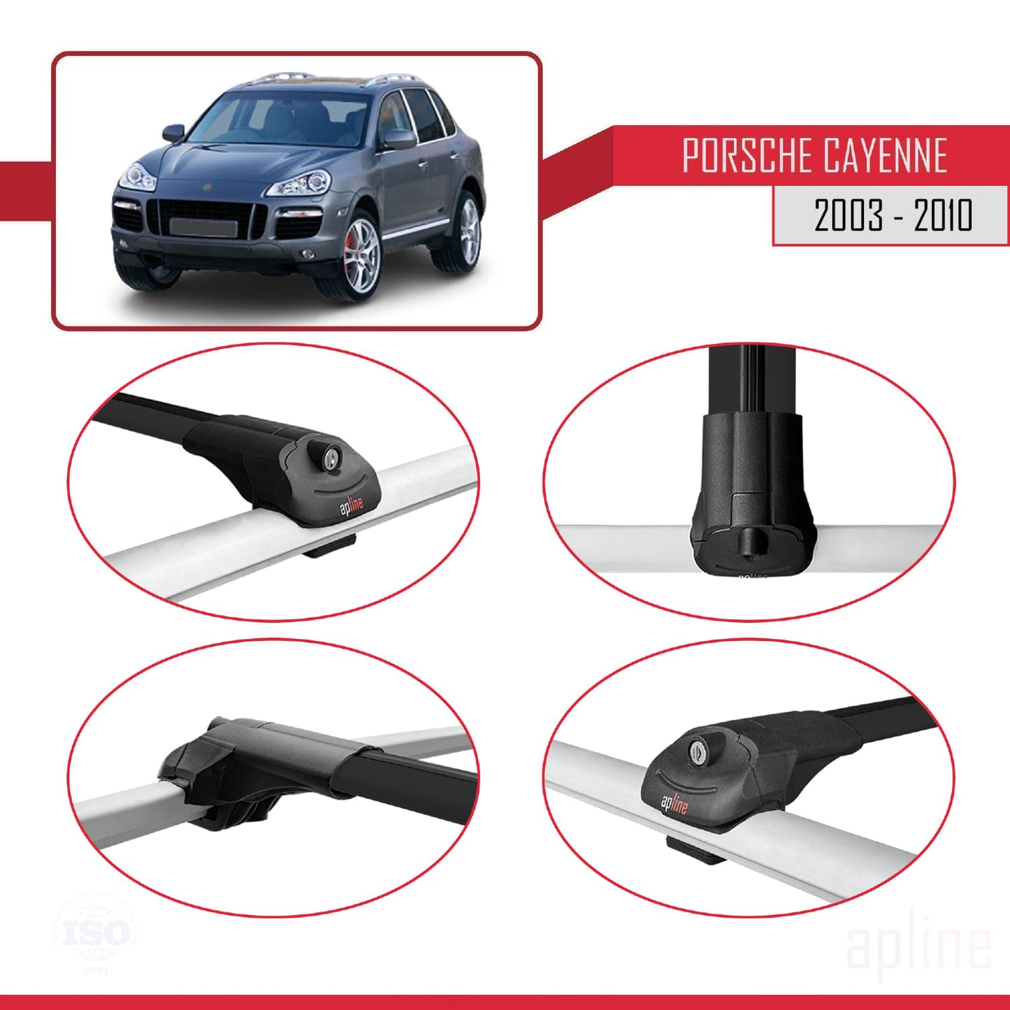 Compatible avec Porsche Cayenne (9PA) 2003-2010 ACE-1 Barres de Toit Railing Porte-Bagages de Voiture Noir Aluminium 2 Barres