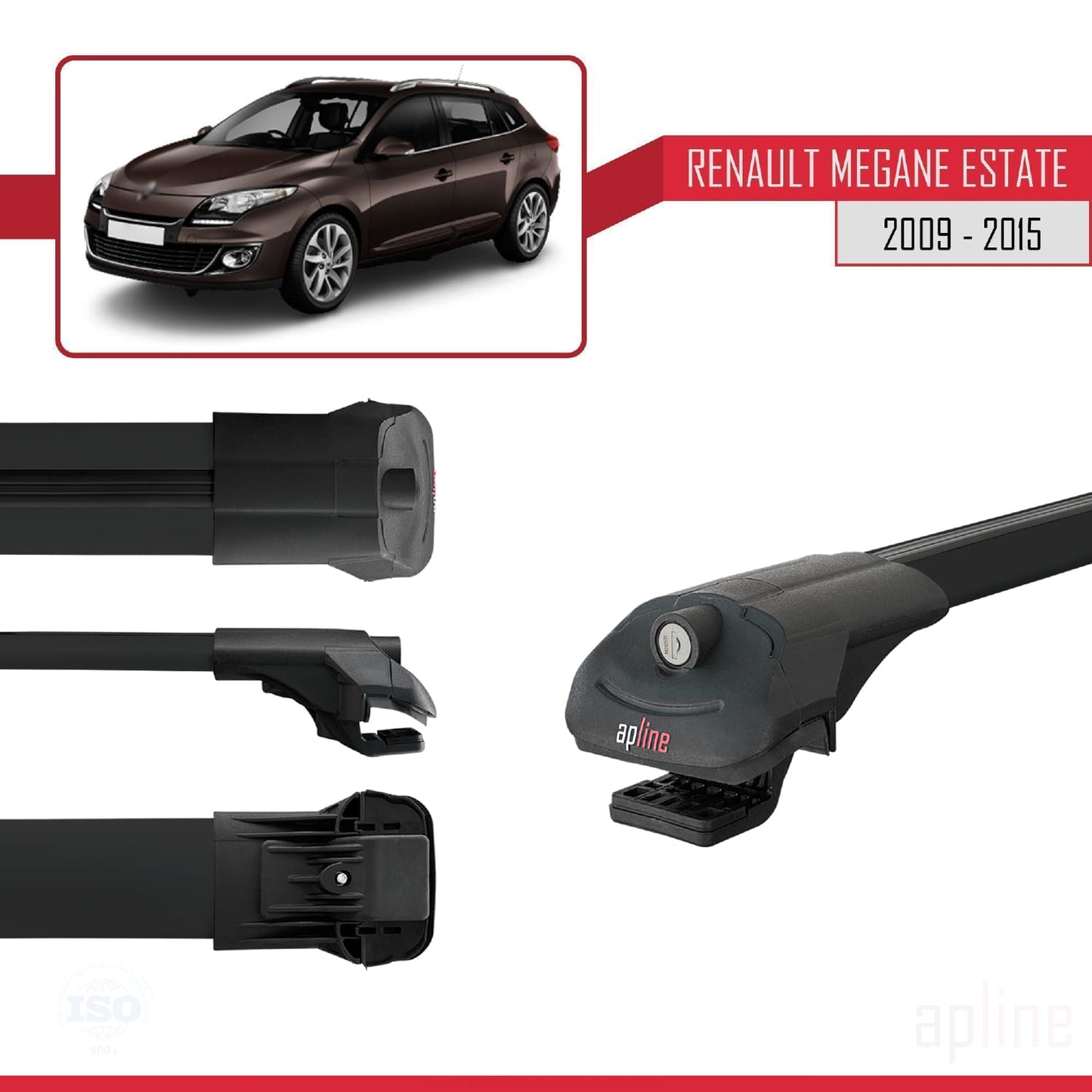 Compatible avec Renault Megane 3 ST 2009-2015 ACE-1 Barres de Toit Railing Porte-Bagages de Voiture Noir Aluminium 3 Barres