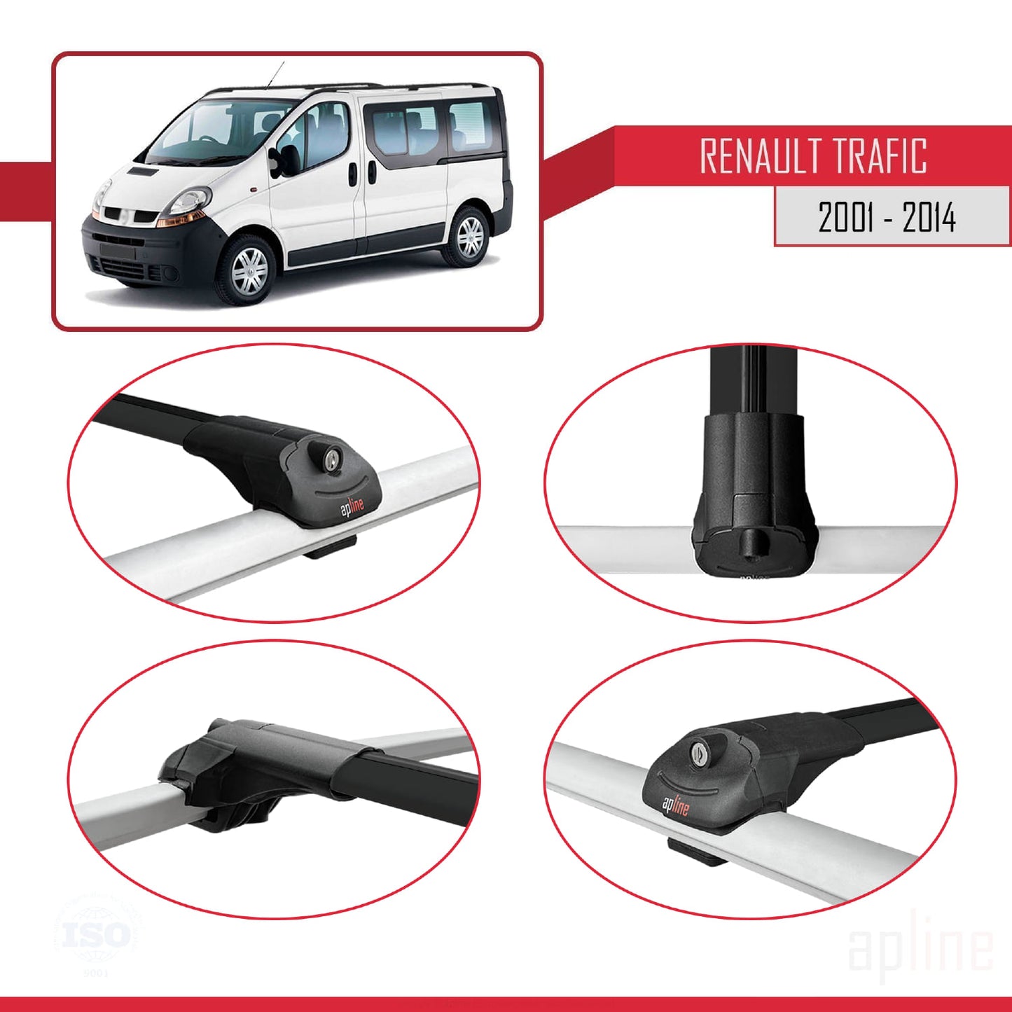 Compatible avec Renault Trafic 2 (X83) 2001-2014 ACE-1 Barres de Toit Railing Porte-Bagages de Voiture Noir Aluminium 2 Barres