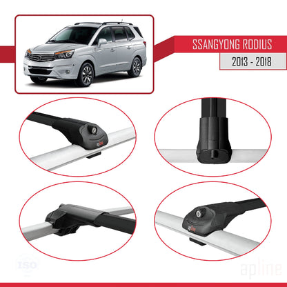 Compatible avec Ssangyong Rodius 2 2013-2018 ACE-1 Barres de Toit Railing Porte-Bagages de Voiture Noir Aluminium 2 Barres