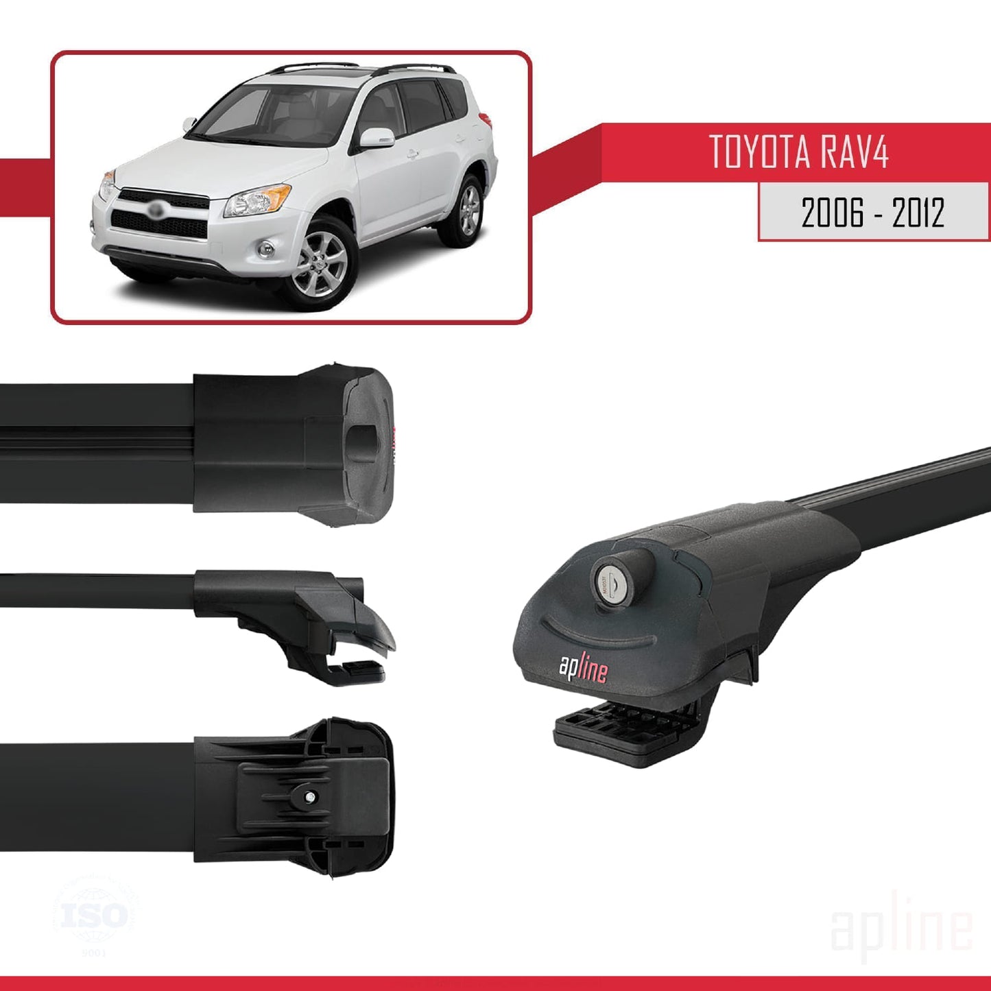 Compatibile con Toyota RAV4 III (XA30) 2006-2012 ACE-1 Barre Tetto Portapacchi Auto Barre Portatutto Nero Alluminio 3 Barre