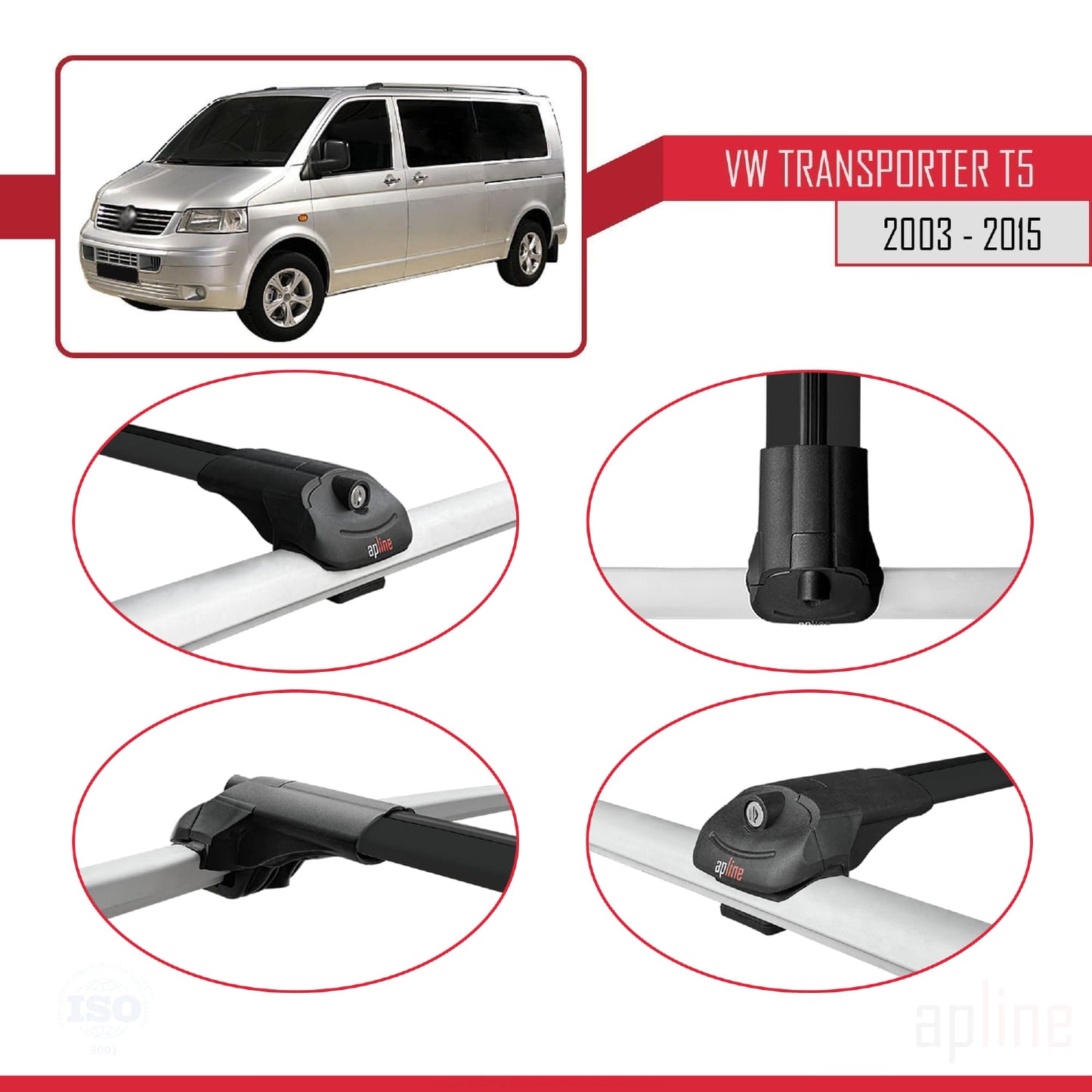 Compatibile con Volkswagen T5 Transporter 2003-2015 ACE-1 Barre Tetto Portapacchi Auto Barre Portatutto Nero Alluminio 2 Barre