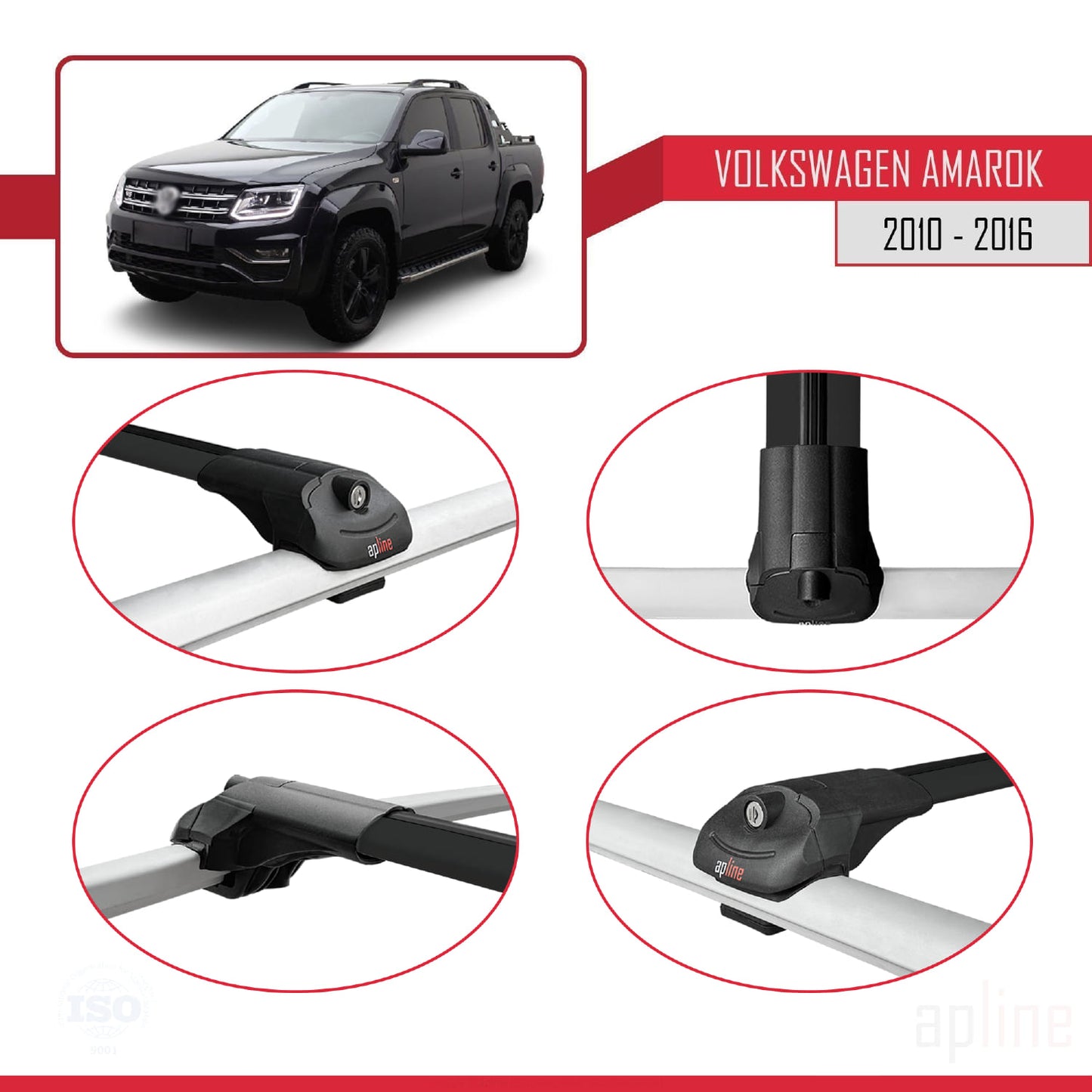 Compatibile con Volkswagen Amarok (2F) Pre-Facelift 2010-2016 ACE-1 Barre Tetto Portapacchi Auto Barre Portatutto Nero Alluminio 3 Barre