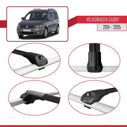 Compatible avec Volkswagen Caddy 3 (2K) 2011-2015 ACE-1 Barres de Toit Railing Porte-Bagages de Voiture Noir Aluminium 4 Barres