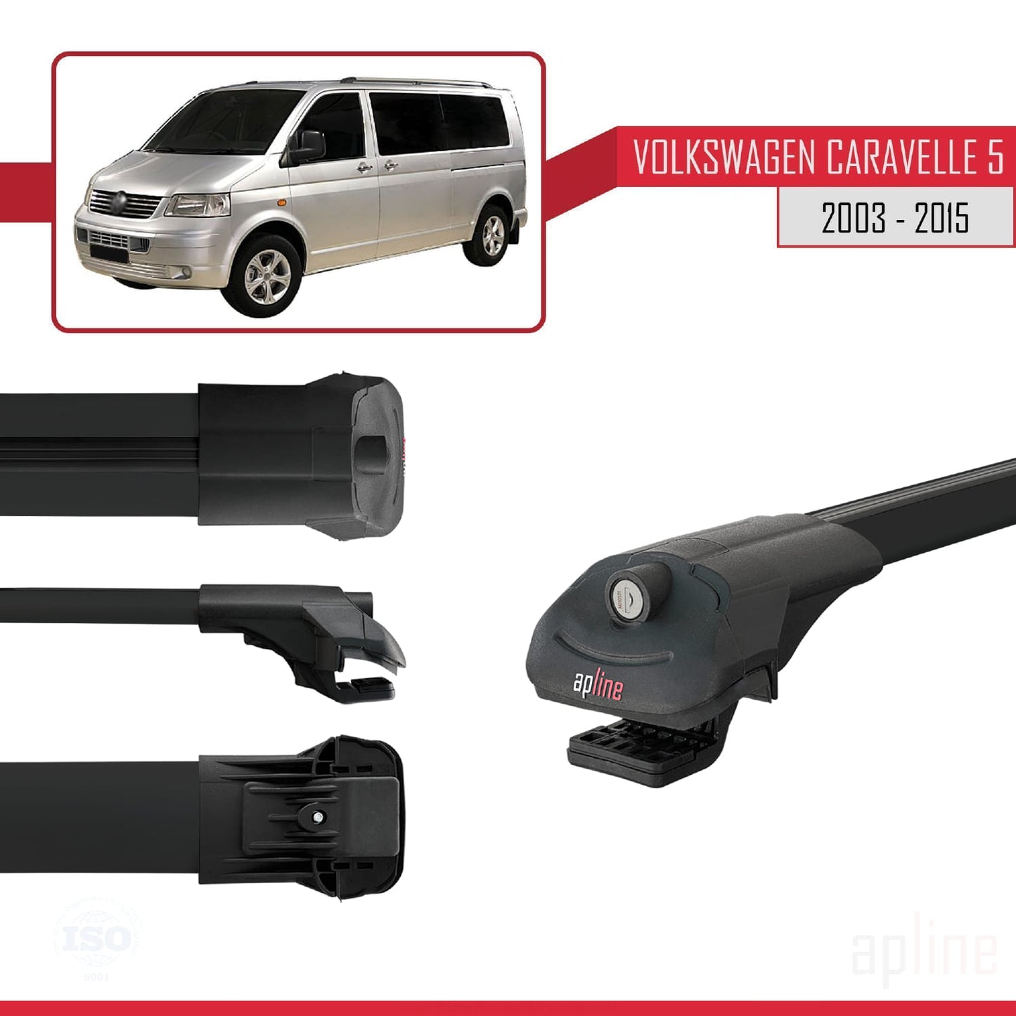 Compatible avec Volkswagen T5 Caravelle 2003-2015 ACE-1 Barres de Toit Railing Porte-Bagages de Voiture Noir Aluminium 2 Barres