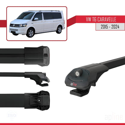 Compatible avec Volkswagen T6 Caravelle 2015-2024 ACE-1 Barres de Toit Railing Porte-Bagages de Voiture Noir Aluminium 3 Barres