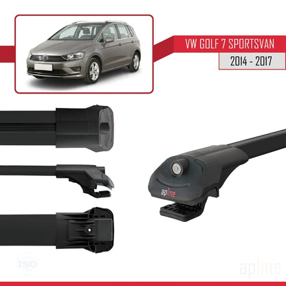 Compatible avec Volkswagen Golf Sportvan 2014-2017 ACE-1 Barres de Toit Railing Porte-Bagages de Voiture Noir Aluminium 2 Barres