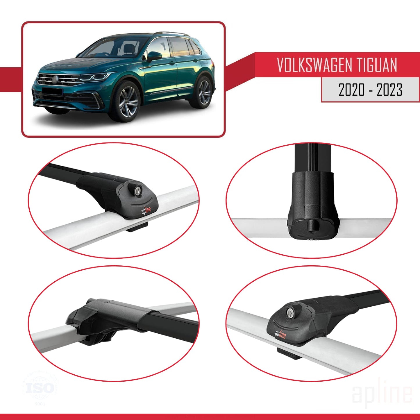 Compatible avec Volkswagen Tiguan 2 (AX1) Post-Facelift 2020-2023 ACE-1 Barres de Toit Railing Porte-Bagages de Voiture Noir Aluminium 2 Barres