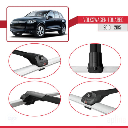 Compatible avec Volkswagen Touareg 2 (7P) Pre-Facelift 2010-2015 ACE-1 Barres de Toit Railing Porte-Bagages de Voiture Noir Aluminium 2 Barres