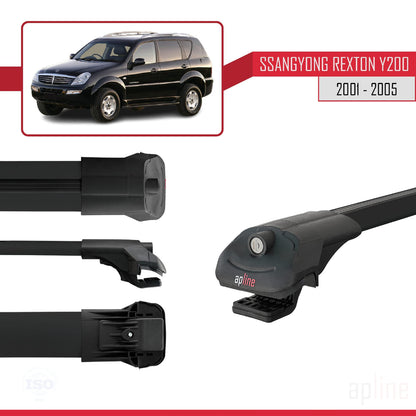 Compatible avec Ssangyong Rexton (Y200) 2001-2005 ACE-1 Barres de Toit Railing Porte-Bagages de Voiture Noir Aluminium 2 Barres