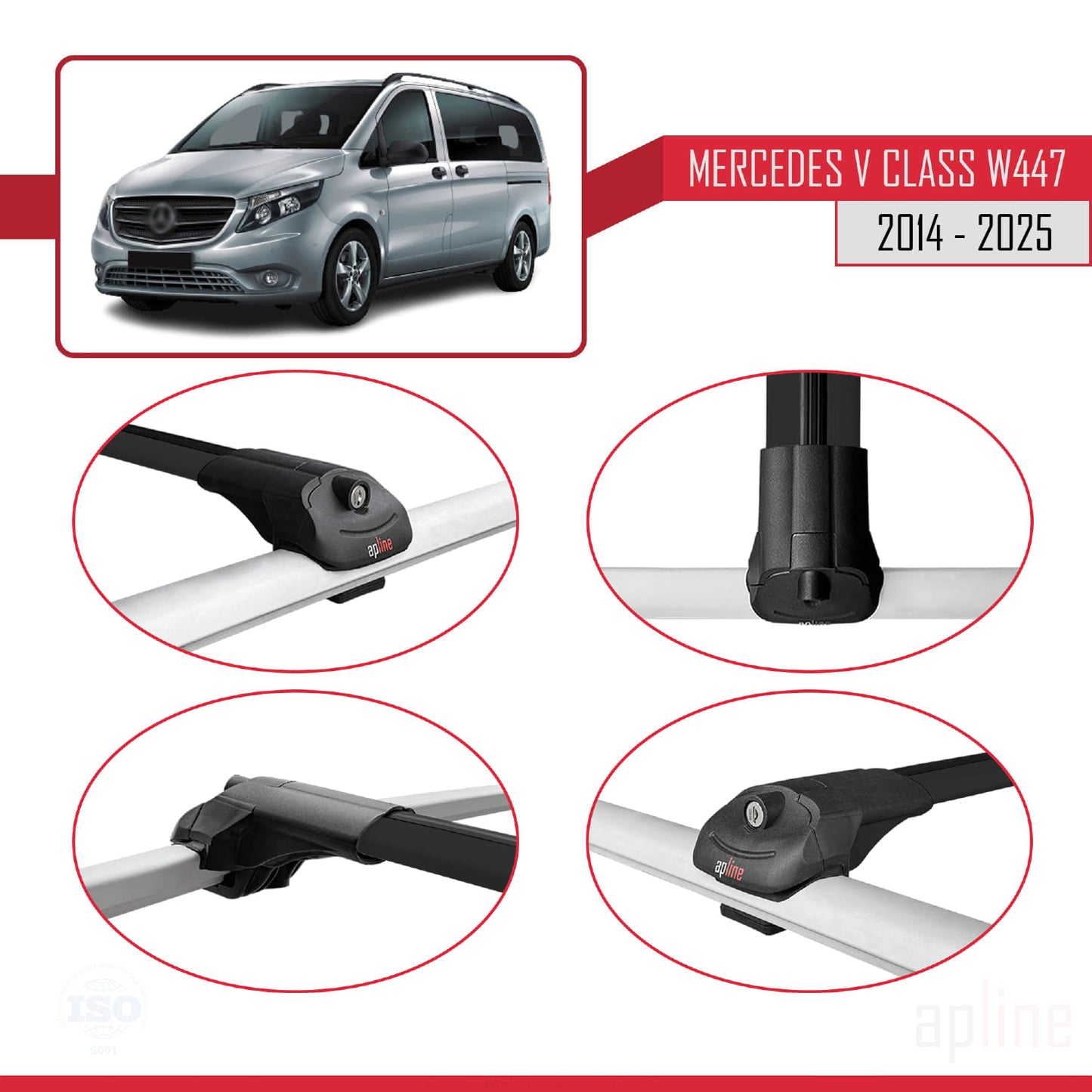 Compatibile con Mercedes Classe V 3 (W447) 2014-2025 ACE-1 Barre Tetto Portapacchi Auto Barre Portatutto Nero Alluminio 2 Barre
