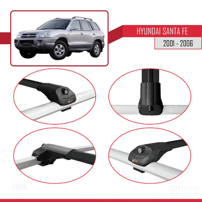 Compatible with Hyundai Santa Fe (SM) 2001-2006 ACE-1 Car Roof Rack Cross Bar Black Aluminium 2 Bars