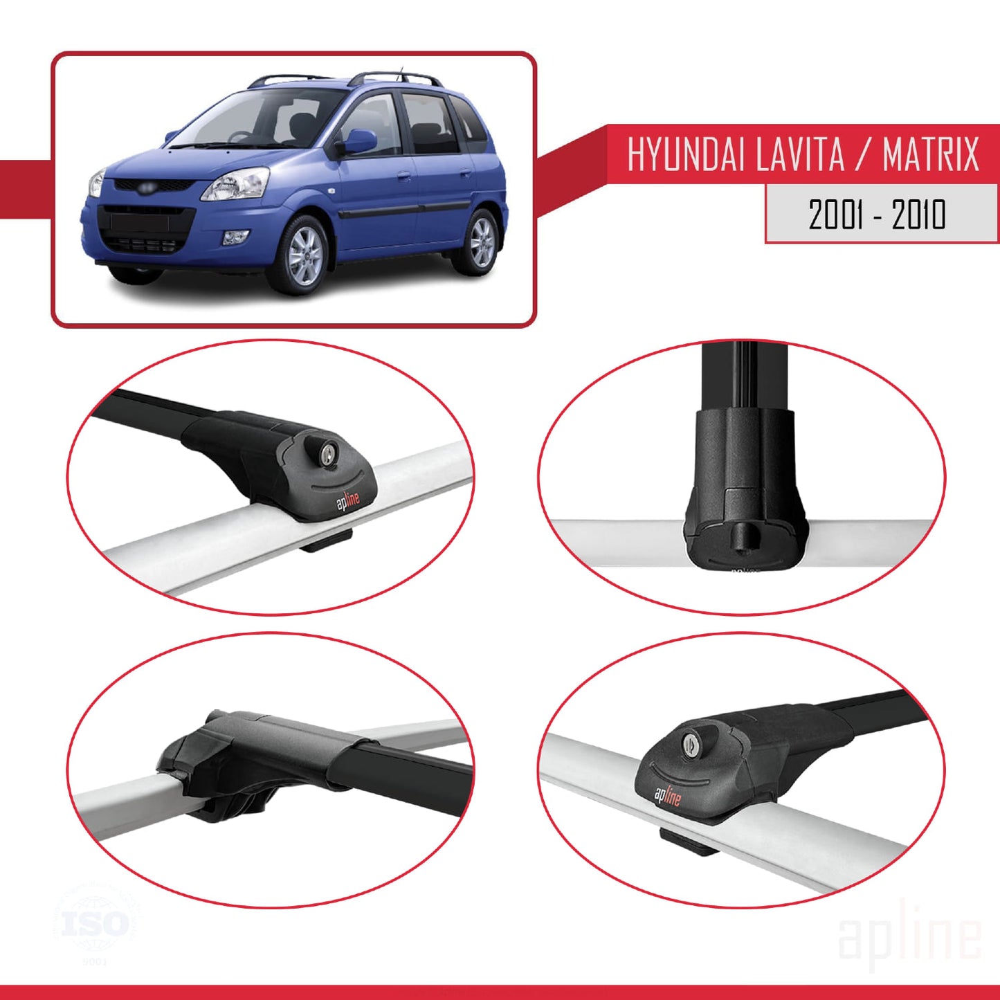 Compatibile con Hyundai Matrix (FC) 2001-2010 ACE-1 Barre Tetto Portapacchi Auto Barre Portatutto Nero Alluminio 3 Barre