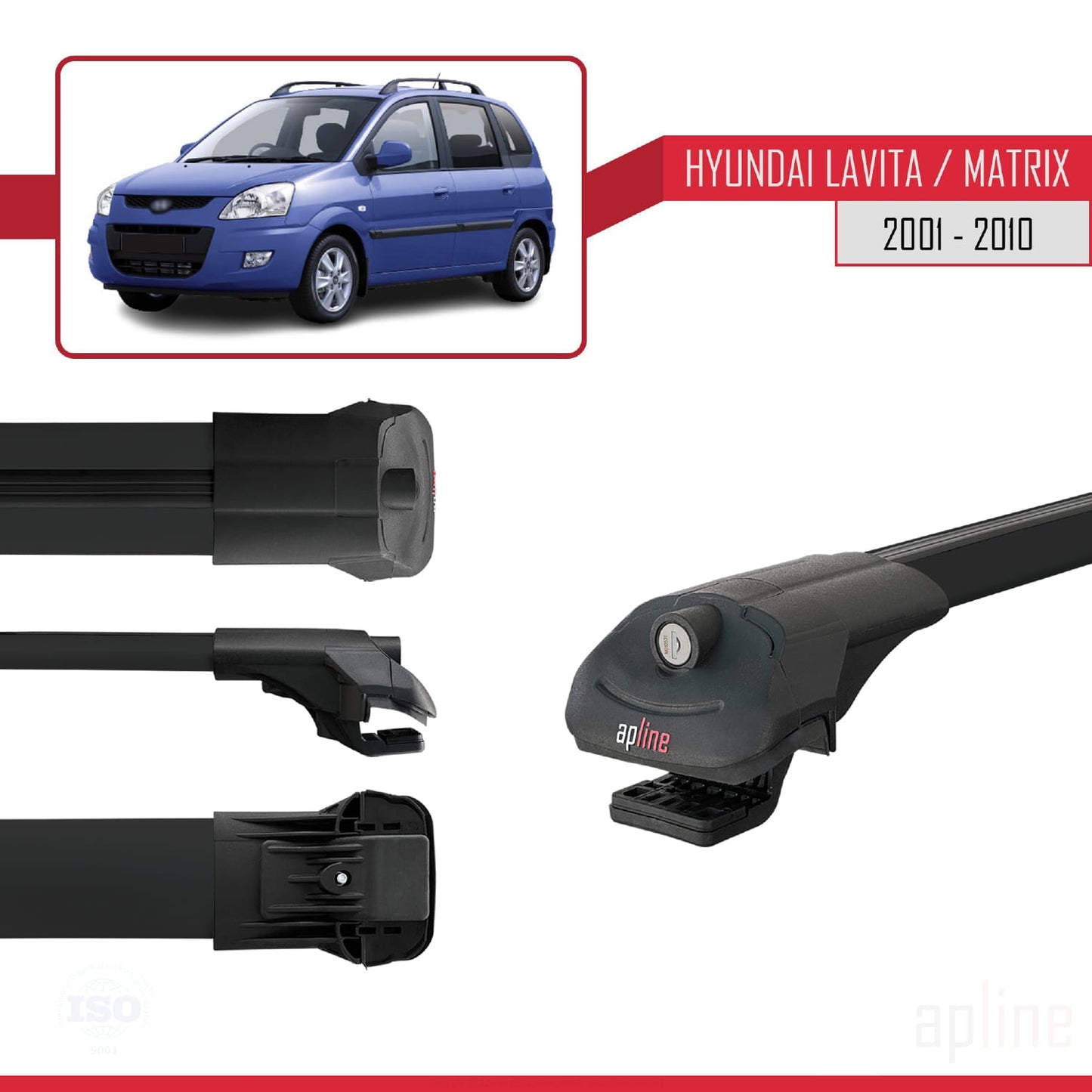 Compatible with Hyundai Matrix (FC) 2001-2010 ACE-1 Car Roof Rack Cross Bar Black Aluminium 2 Bars
