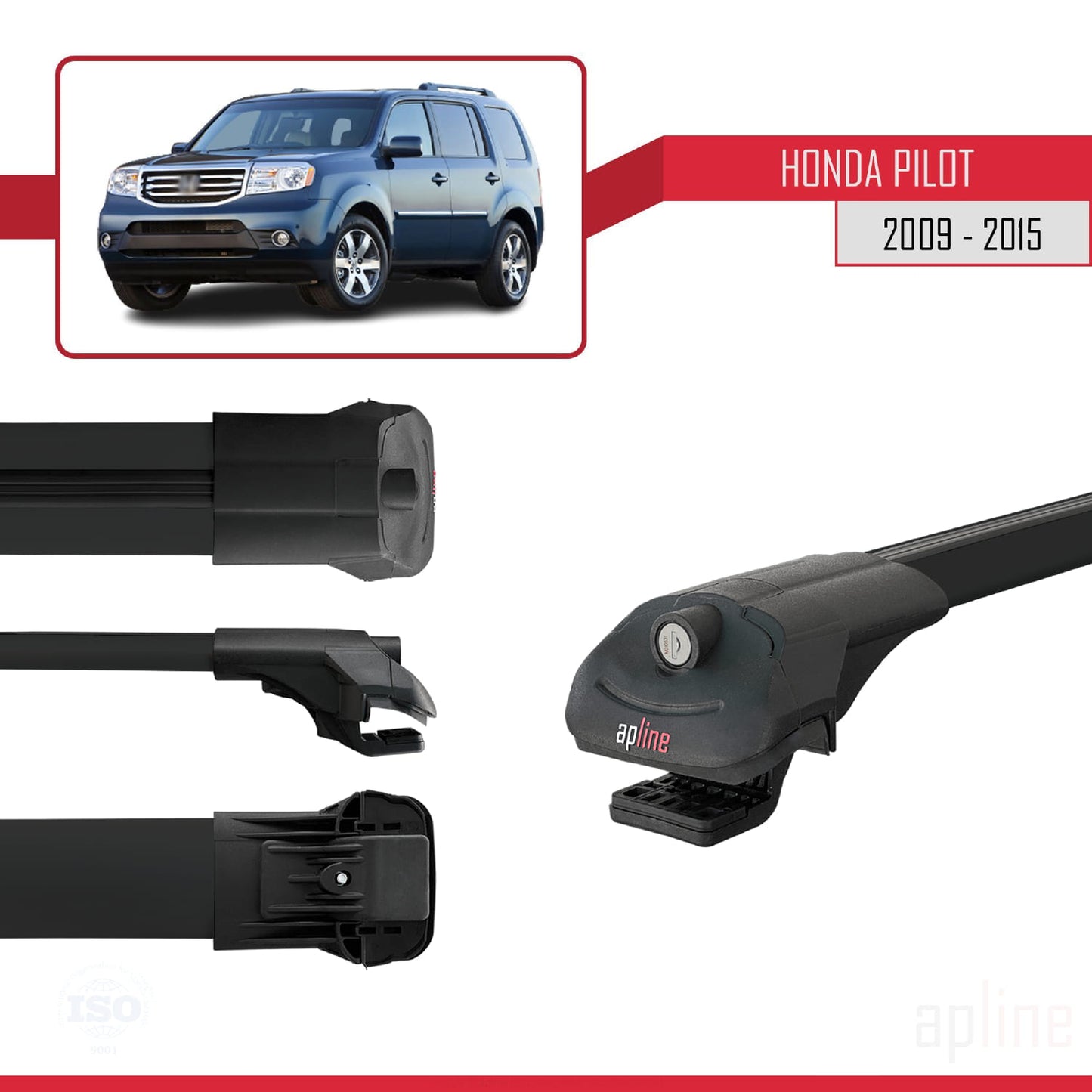 Compatibile con Honda Pilot 2 2009-2015 ACE-1 Barre portatutto per auto Portapacchi in alluminio nero 3 barre