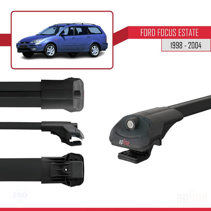 Compatibile con Ford Focus (C170) Station Wagon 1998-2004 ACE-1 Barre portatutto per auto Portapacchi in alluminio nero 3 barre