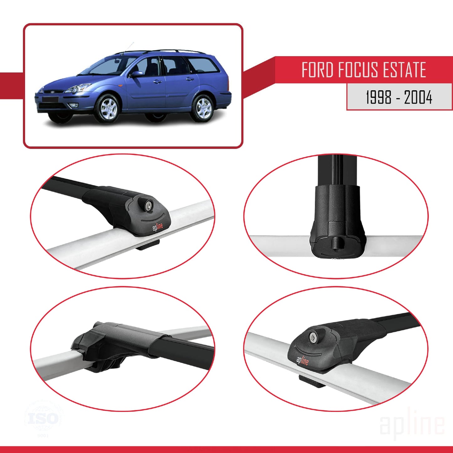 Compatibile con Ford Focus (C170) Station Wagon 1998-2004 ACE-1 Barre portatutto per auto Portapacchi in alluminio nero 2 barre