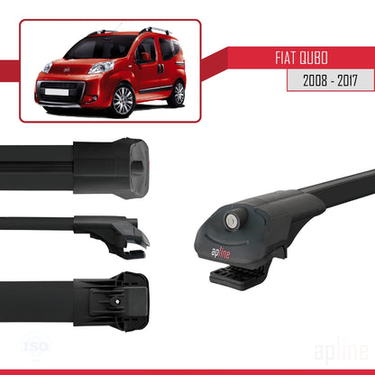 Kompatibel mit Fiat Qubo 2008-2017 ACE-1 Dachgepäckträger, Reling, Gepäckträger, schwarzes Aluminium, 3 Stangen