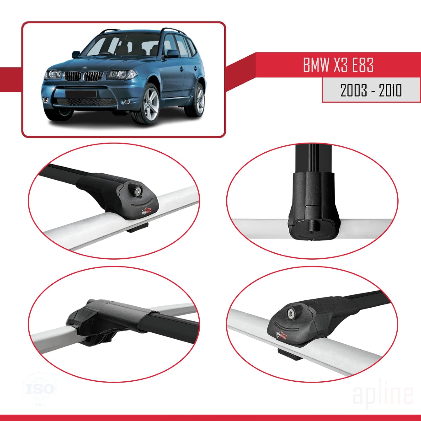 Compatibile con BMW X3 (E83) 2003-2010 ACE-1 Barre portatutto per auto Portapacchi in alluminio nero 3 barre