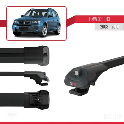 Compatibile con BMW X3 (E83) 2003-2010 ACE-1 Barre portatutto per auto Portapacchi in alluminio nero 2 barre