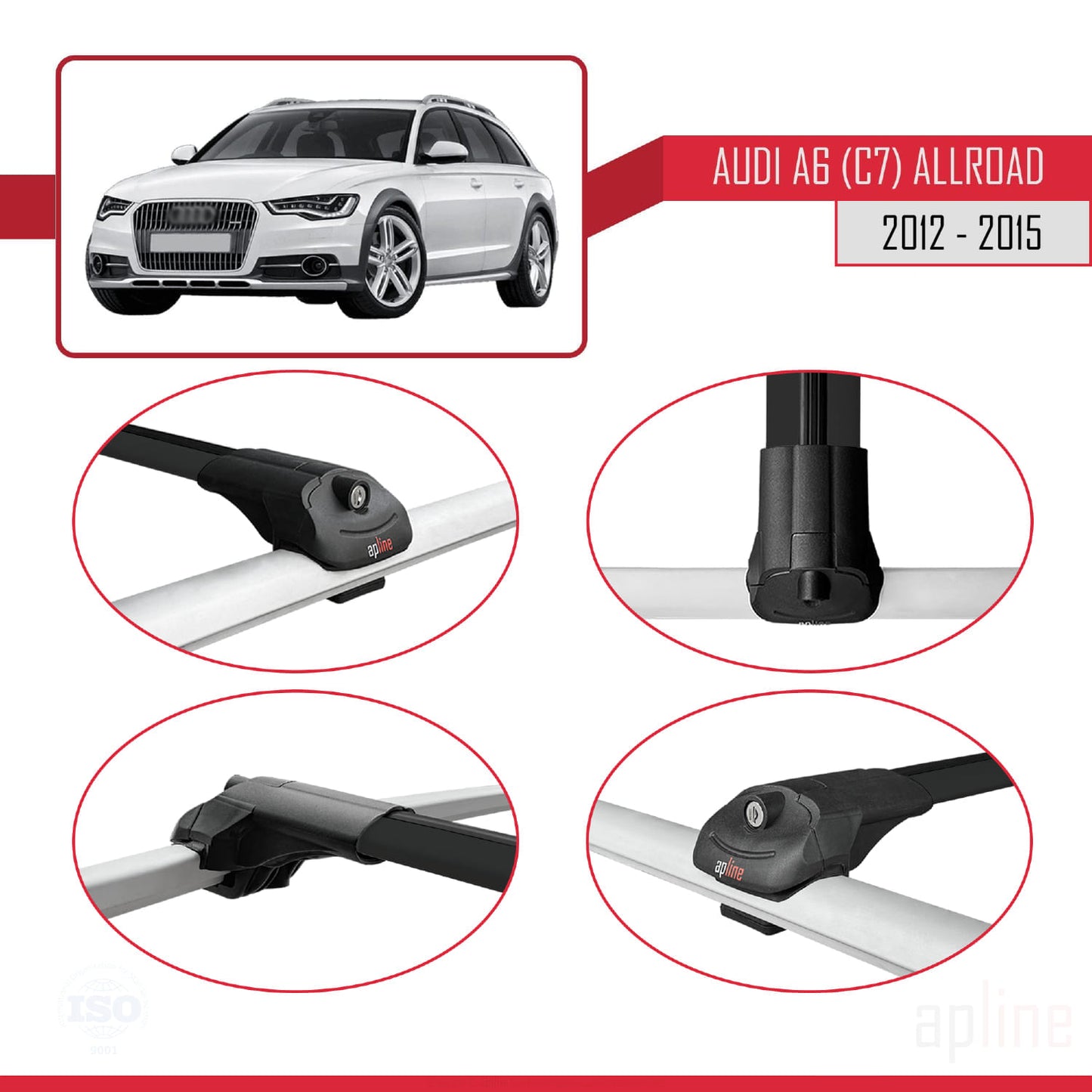 Compatibile con A6 (C7) Allroad 2012-2015 ACE-1 Barre portatutto per auto Portapacchi Alluminio Nero 2 Barre