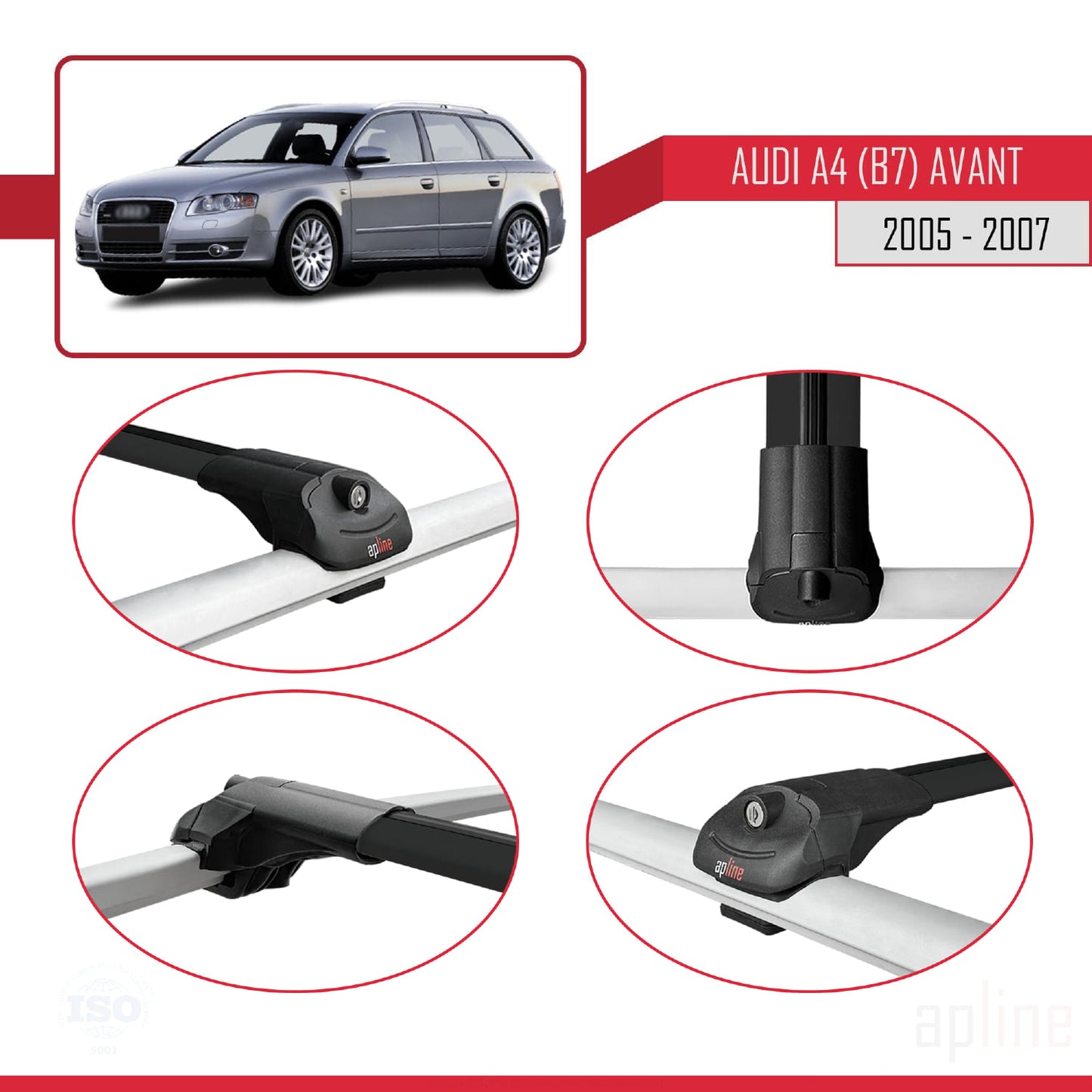 Compatibile con A4 (B7) Avant 2005-2007 ACE-1 Barre portatutto per auto Portapacchi Alluminio nero 2 barre