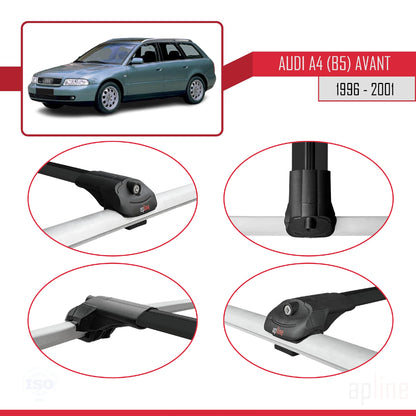 Compatibile con A4 (B5) Avant 1996-2001 ACE-1 Barre portatutto per auto Portapacchi Alluminio nero 2 barre