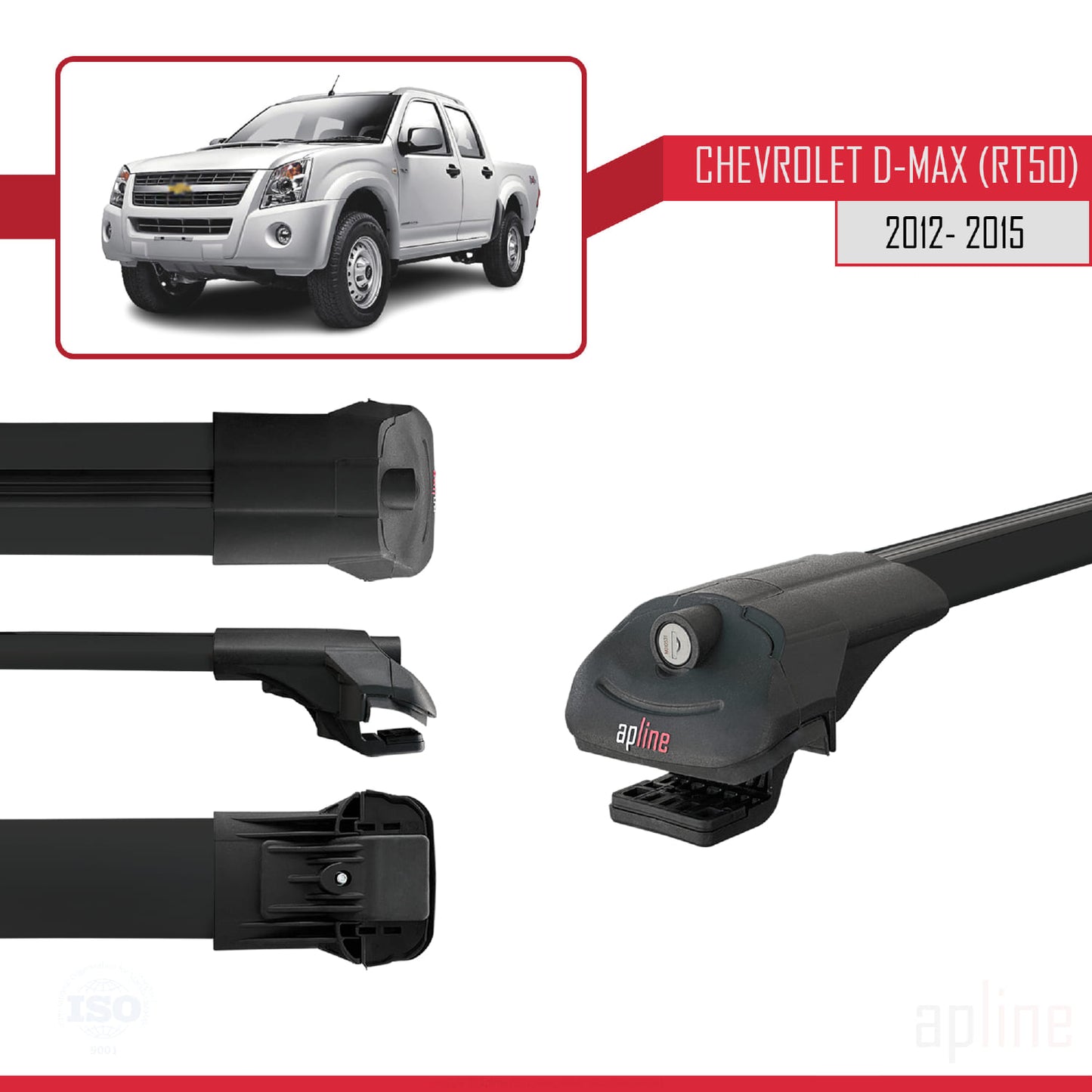 Compatibile con Chevrolet D-Max (RT50) 2012-2015 ACE-1 Barre portatutto per auto Portapacchi in alluminio nero 2 barre