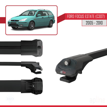 Compatibile con Ford Focus 2 (C307) Station Wagon 2005-2010 ACE-1 Barre portatutto per auto Portapacchi Alluminio nero 3 barre