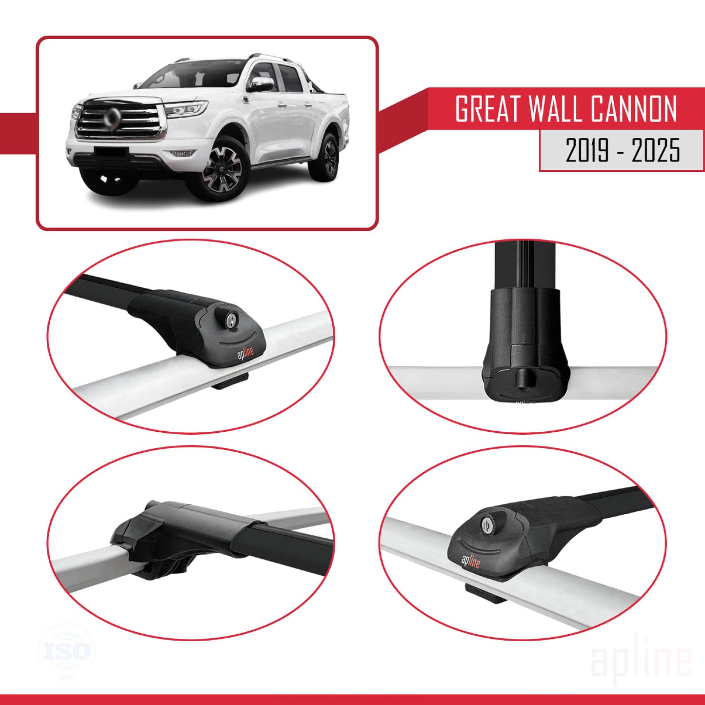 Compatibile con Great Wall Cannon 2019-2025 ACE-1 Barre portatutto per auto Portapacchi in alluminio nero 3 barre