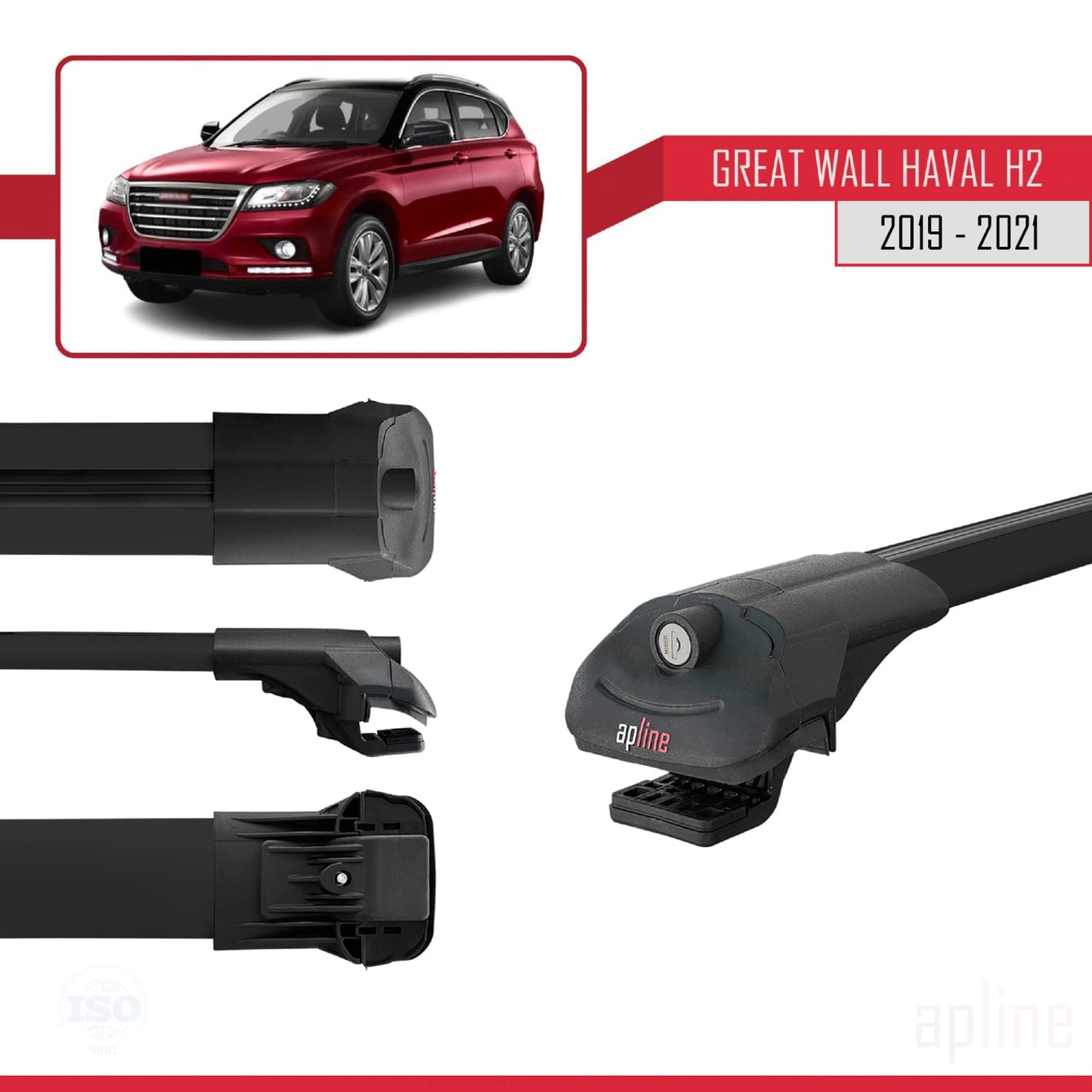 Compatibile con Great Wall Haval H2 2019-2021 ACE-1 Barre portatutto per auto Portapacchi Alluminio nero 2 barre