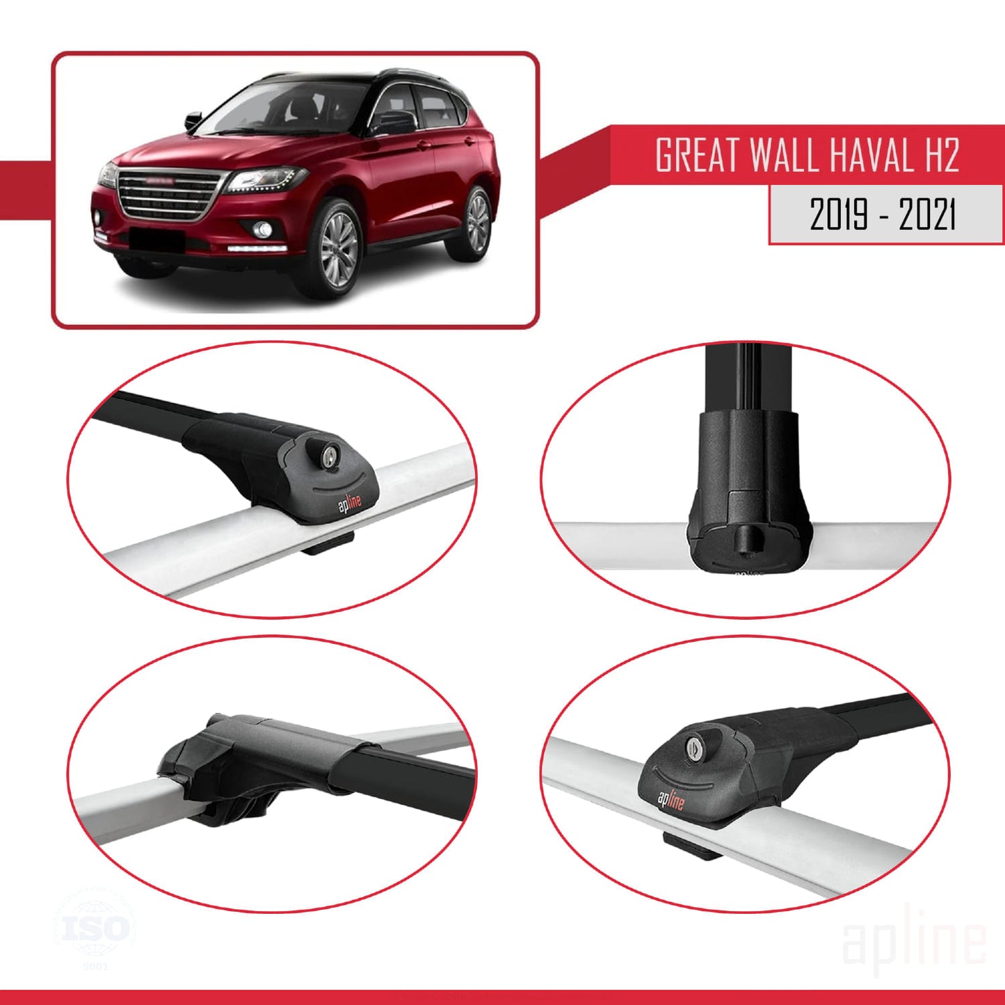 Compatibile con Great Wall Haval H2 2019-2021 ACE-1 Barre portatutto per auto Portapacchi Alluminio nero 2 barre