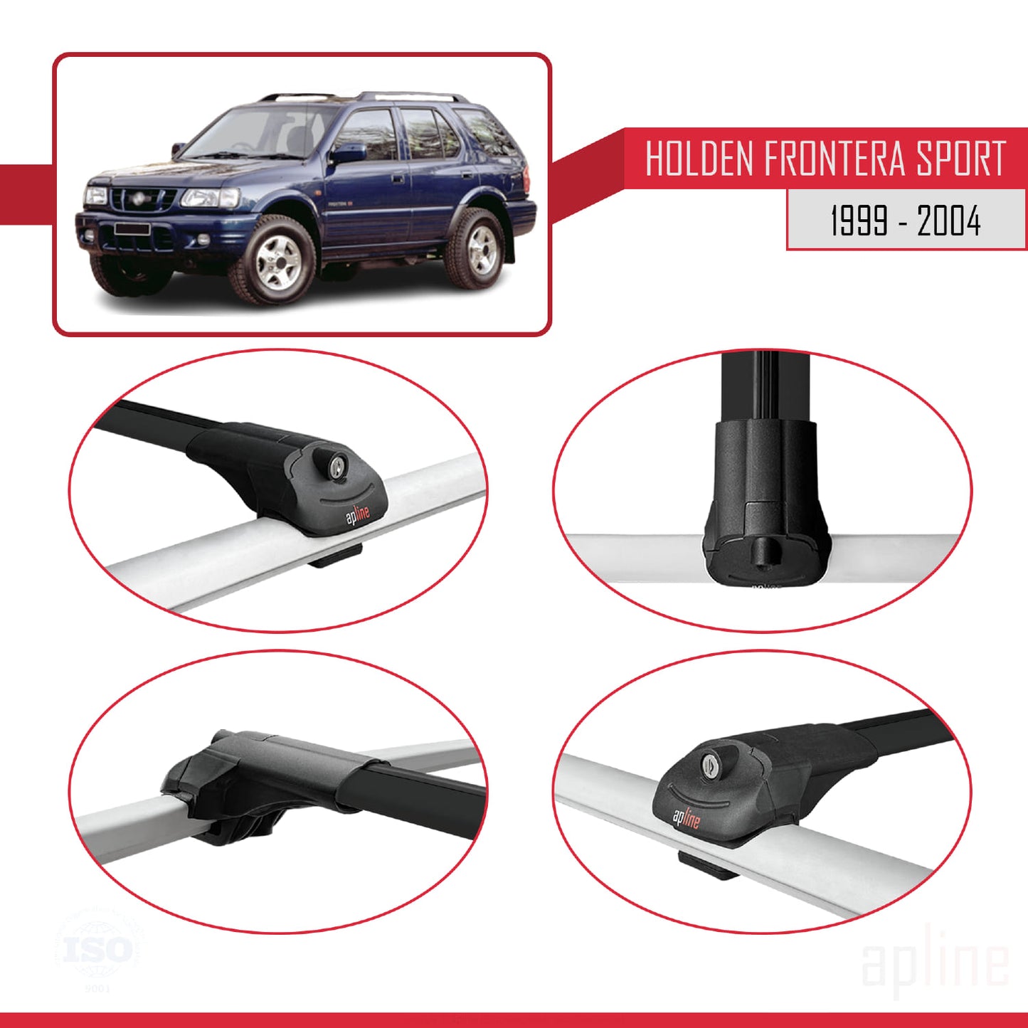 Compatibile con Holden Frontera Sport 2 1999-2004 ACE-1 Barre portatutto per auto Portapacchi in alluminio nero 2 barre