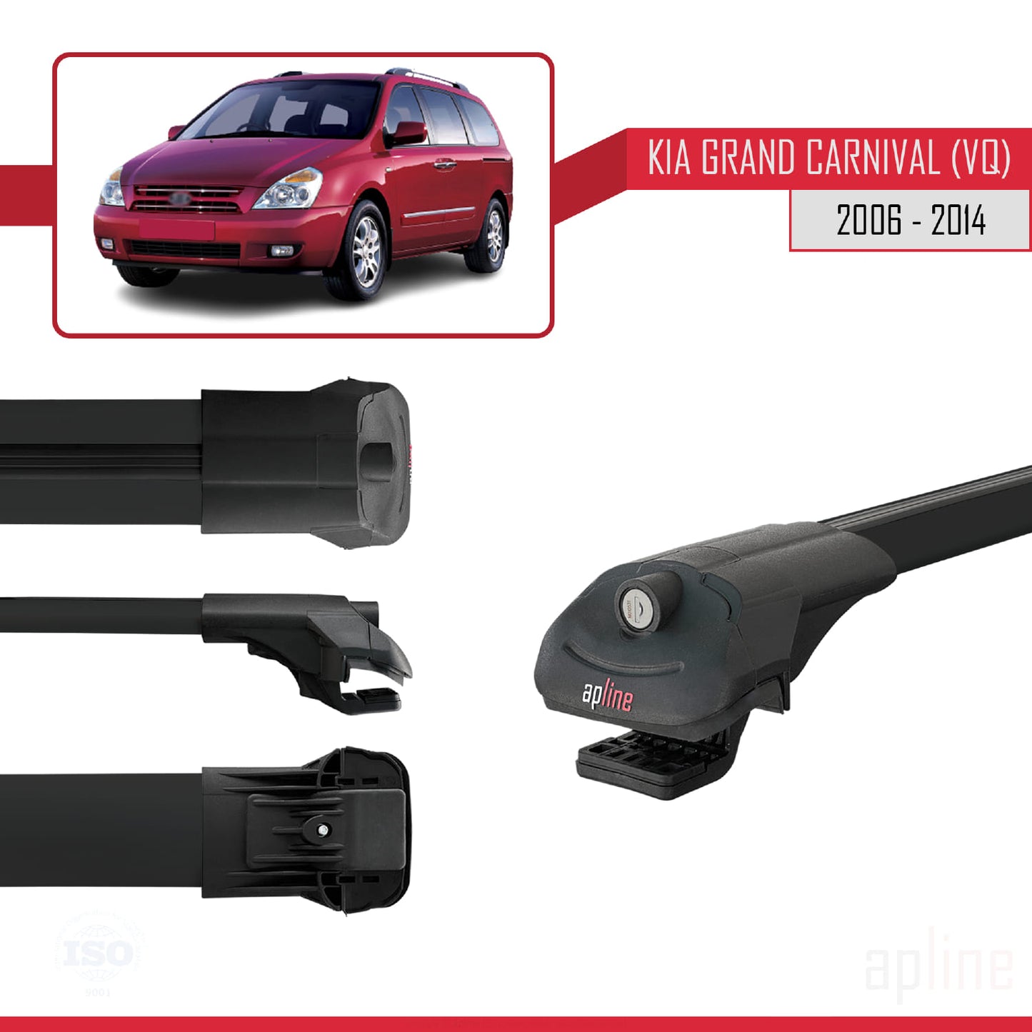 Compatible with Kia Grand Carnival 2 (VQ) 2006-2014 ACE-1 Car Roof Rack Cross Bar Black Aluminium 3 Bars