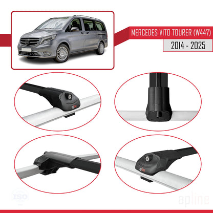 Compatible avec Mercedes Vito Tourer (W447) 2014-2025 ACE-1 Barres de Toit Railing Porte-Bagages de Voiture Noir Aluminium 3 Barres