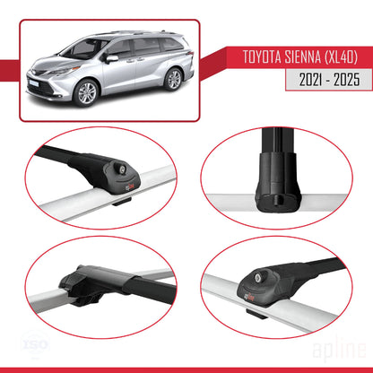 Compatible avec Toyota Sienna 4 (XL40) 2021-2025 ACE-1 Barres de Toit Railing Porte-Bagages de Voiture Noir Aluminium 3 Barres
