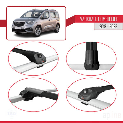 Compatible avec Vauxhall Combo E Life 2019-2022 ACE-1 Barres de Toit Railing Porte-Bagages de Voiture Noir Aluminium 2 Barres