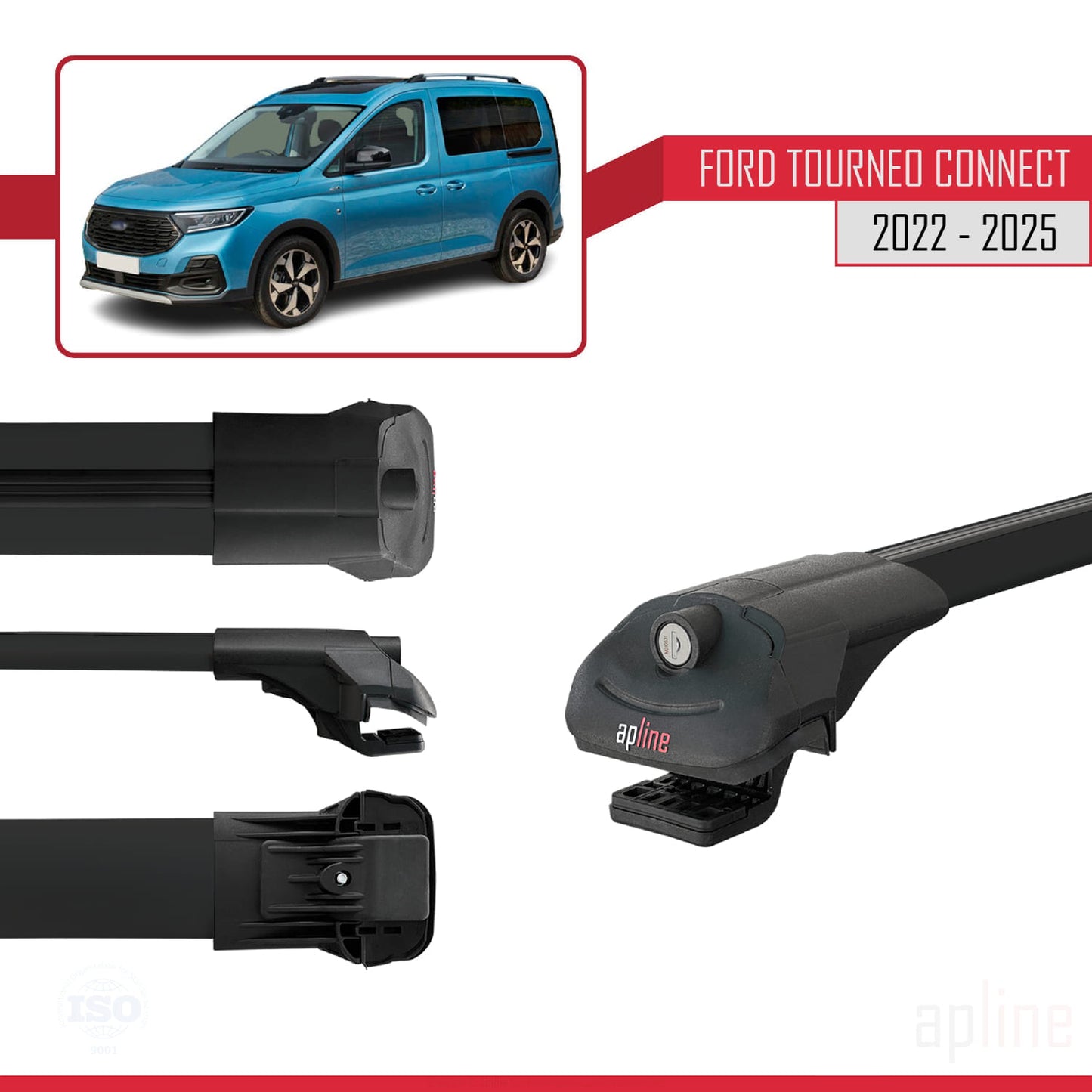 Compatibile con Ford Transit/Tourneo Connect 3 2022-2025 ACE-1 Barre portatutto per auto Portapacchi in alluminio nero 3 barre