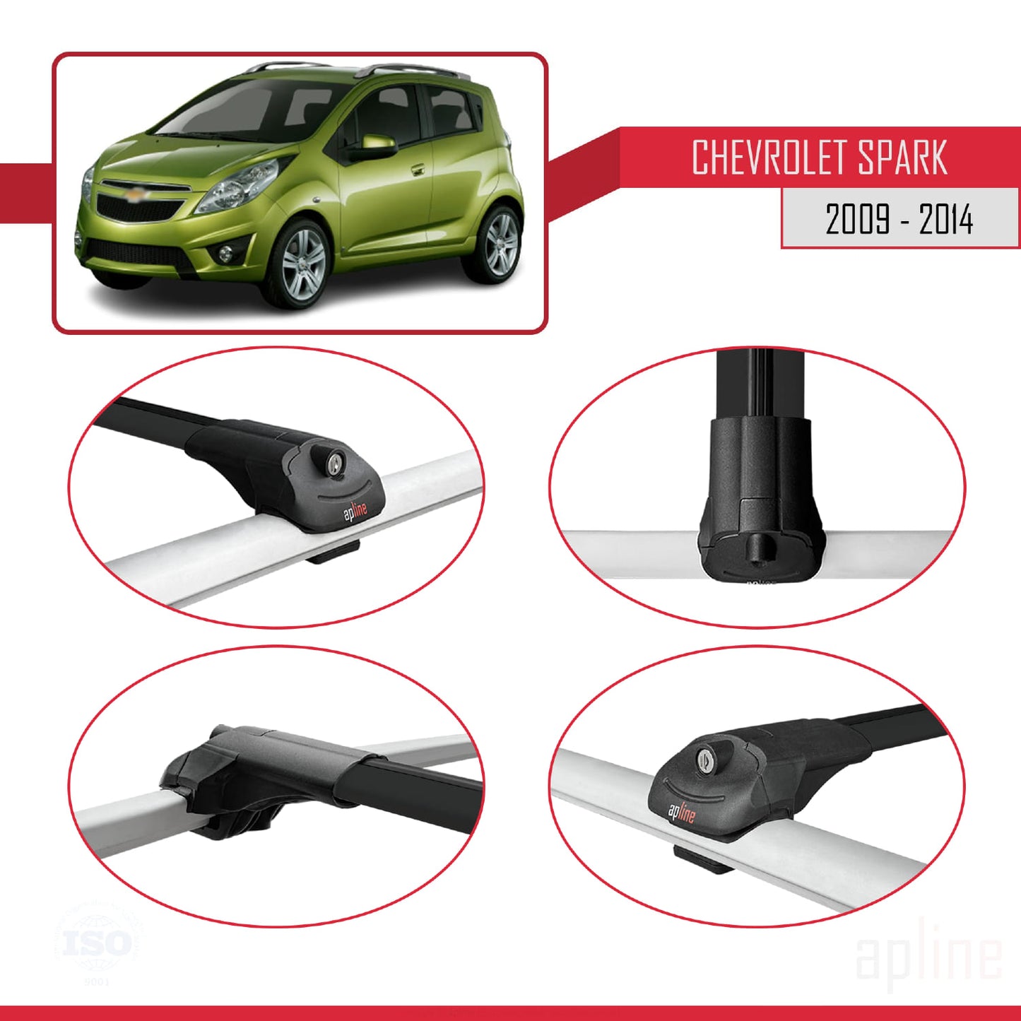 Compatibile con Chevrolet Spark (M300) 2009-2014 ACE-1 Barre portatutto per auto Portapacchi in alluminio nero 2 barre