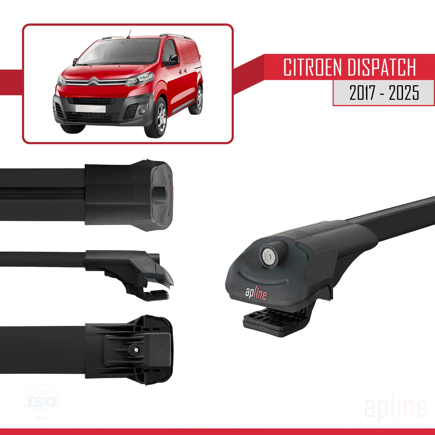 Compatibile con Citroen Dispatch (K0) 2017-2025 ACE-1 Barre portatutto per auto Portapacchi in alluminio nero 2 barre