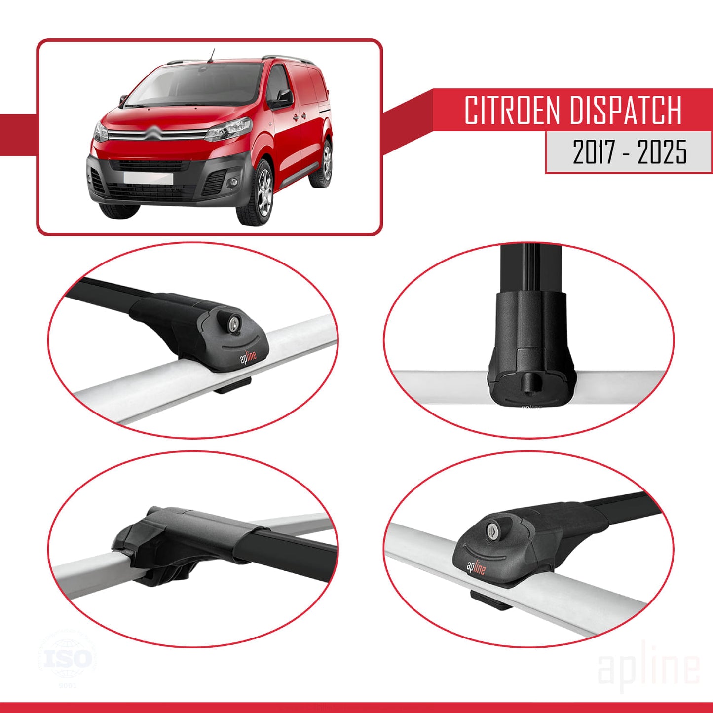 Compatibile con Citroen Dispatch (K0) 2017-2025 ACE-1 Barre portatutto per auto Portapacchi in alluminio nero 2 barre