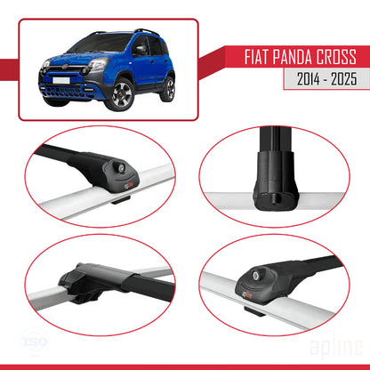 Compatible avec Fiat Panda Cross 2014-2025 ACE-1 Barres de Toit Railing Porte-Bagages de Voiture Noir Aluminium 3 Barres